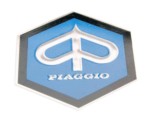 Emblem Piaggio zum Kleben 6-eckig 42mm glatt für Kaskade