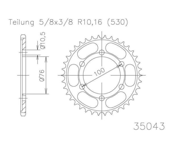 Kettenrad 40 Zähne Stahl 530er Teilung 58x38